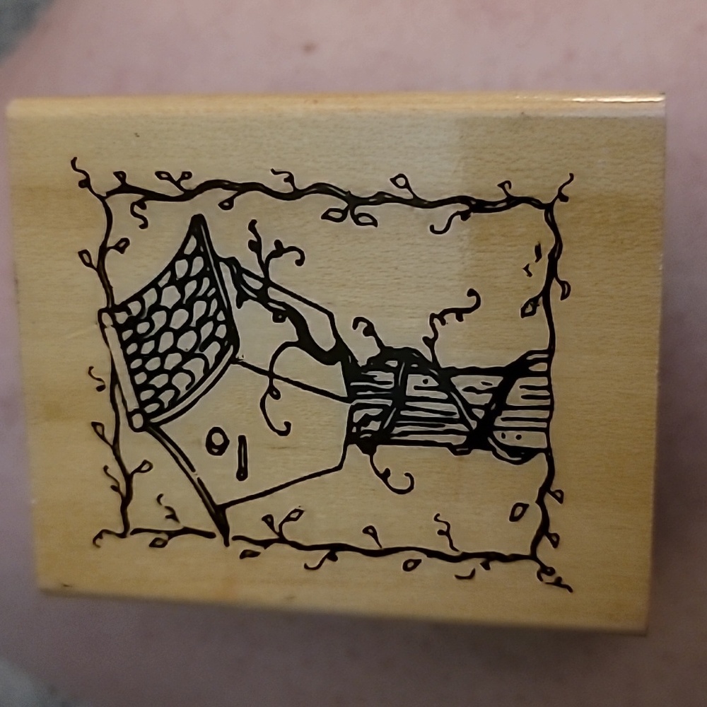 Single Birdhouse with Vine Border Wooden Rubber Stamp